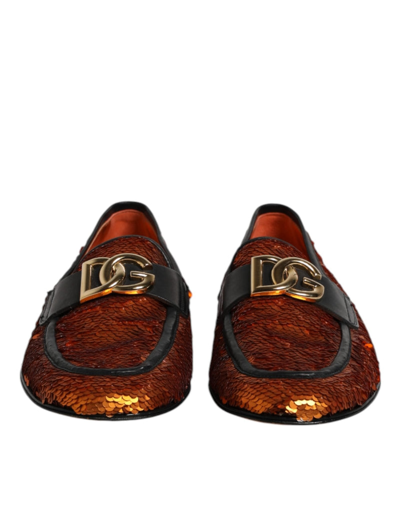 Dolce & Gabbana Orange Sequin Embellished Men Loafers Shoes - Beyzy Store - Dolce & Gabbana