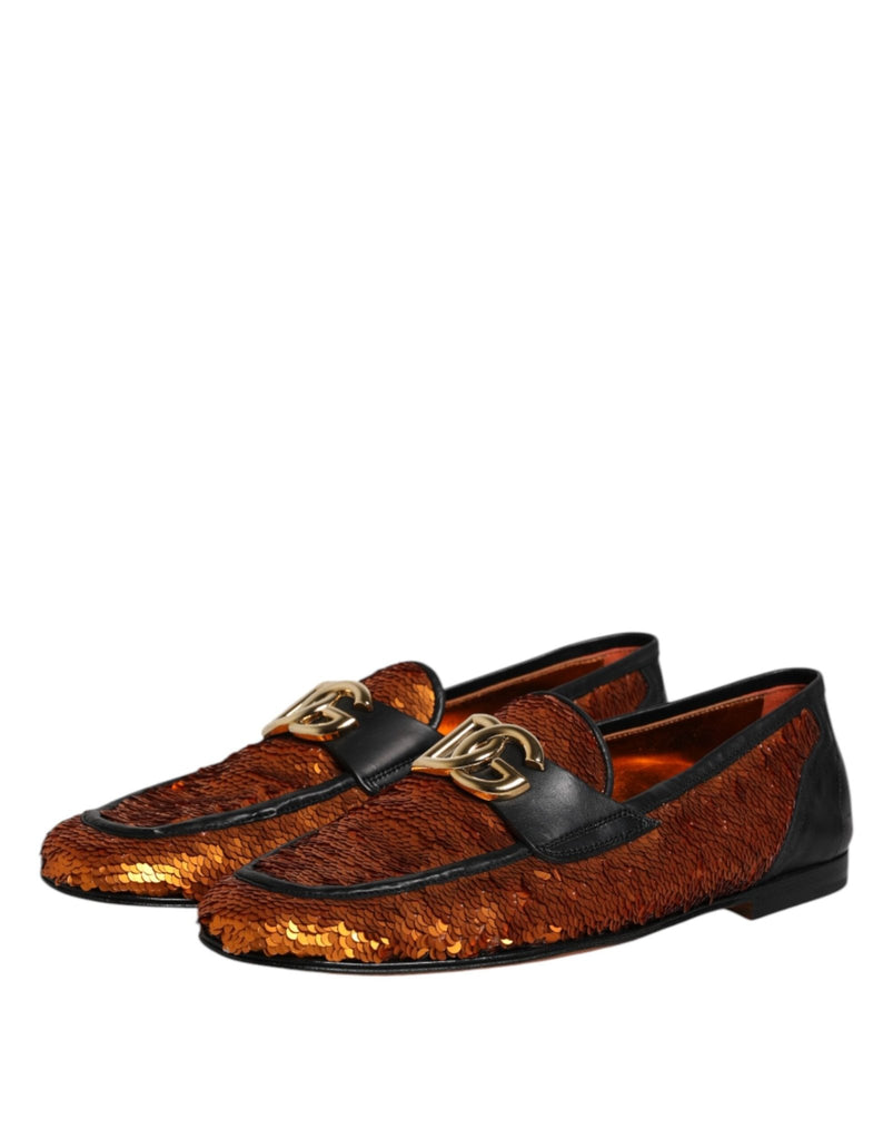 Dolce & Gabbana Orange Sequin Embellished Men Loafers Shoes - Beyzy Store - Dolce & Gabbana
