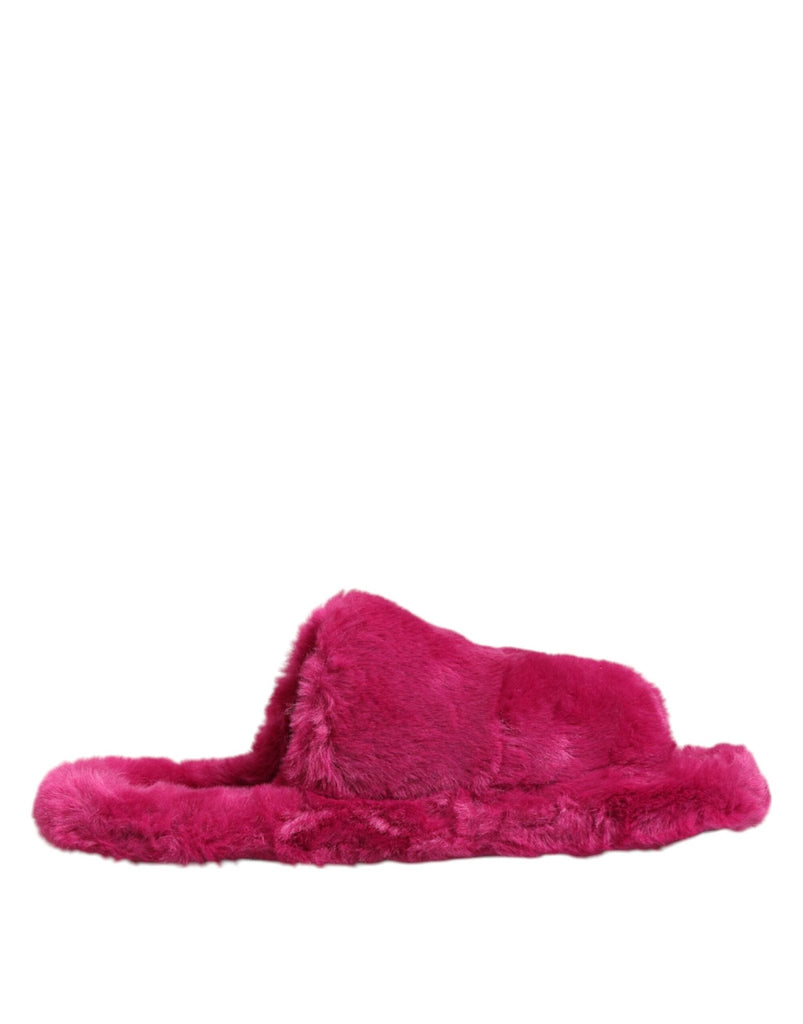 Dolce & Gabbana Pink Acrylic Faux Fur Mens Flats Sandals Shoes - Beyzy Store - Dolce & Gabbana