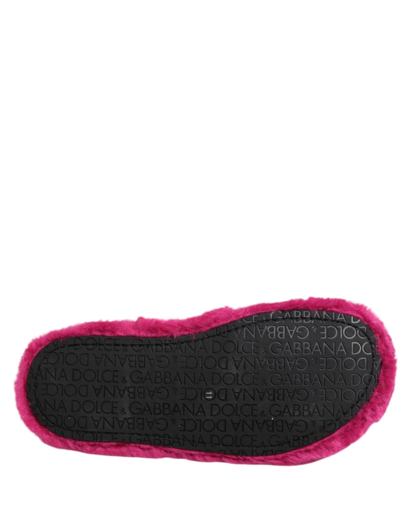 Dolce & Gabbana Pink Acrylic Faux Fur Mens Flats Sandals Shoes - Beyzy Store - Dolce & Gabbana