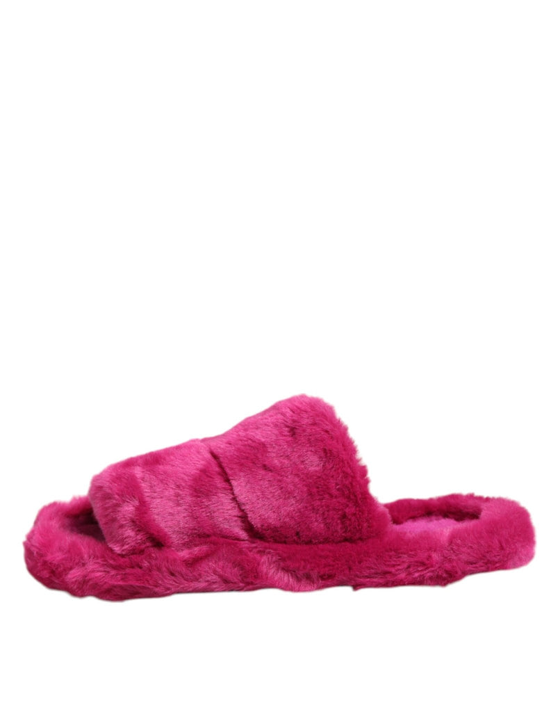 Dolce & Gabbana Pink Acrylic Faux Fur Mens Flats Sandals Shoes - Beyzy Store - Dolce & Gabbana