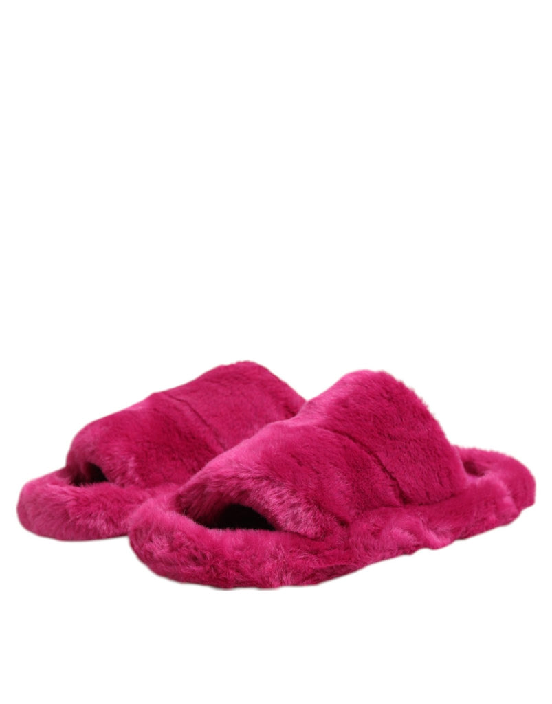 Dolce & Gabbana Pink Acrylic Faux Fur Mens Flats Sandals Shoes - Beyzy Store - Dolce & Gabbana