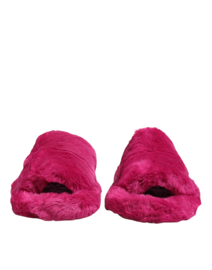 Dolce & Gabbana Pink Acrylic Faux Fur Mens Flats Sandals Shoes - Beyzy Store - Dolce & Gabbana