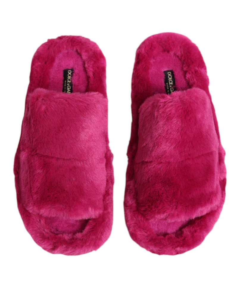 Dolce & Gabbana Pink Acrylic Faux Fur Mens Flats Sandals Shoes - Beyzy Store - Dolce & Gabbana