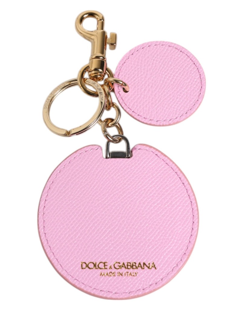 Dolce & Gabbana Pink Calf Leather Gold Metal Logo Print Keyring Keychain - Beyzy Store - Dolce & Gabbana