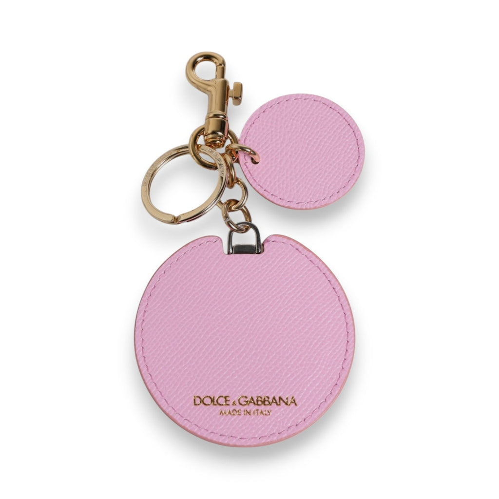 Dolce & Gabbana Pink Calf Leather Gold Metal Logo Print Keyring Keychain - Beyzy Store - Dolce & Gabbana