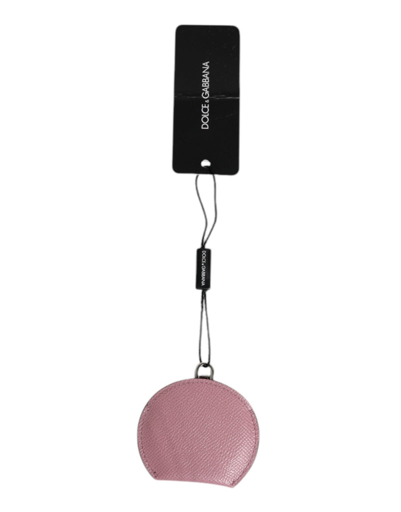 Dolce & Gabbana Pink Calfskin Leather Round Logo Hand Mirror Holder - Beyzy Store - Dolce & Gabbana