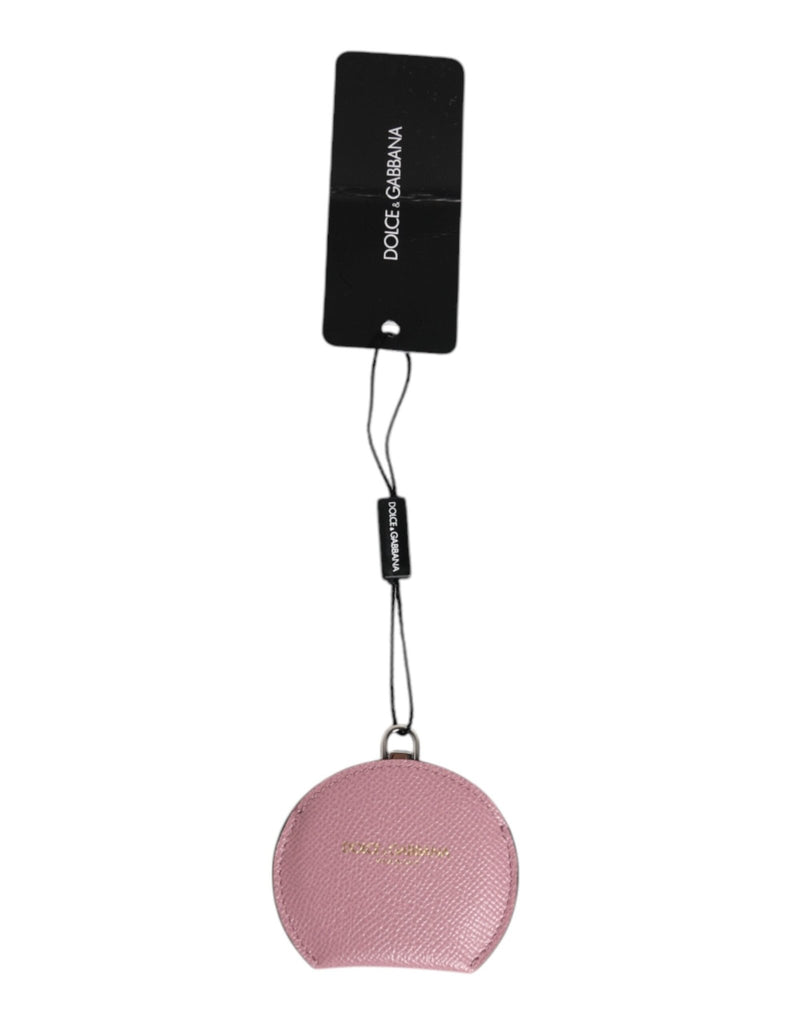 Dolce & Gabbana Pink Calfskin Leather Round Logo Hand Mirror Holder - Beyzy Store - Dolce & Gabbana