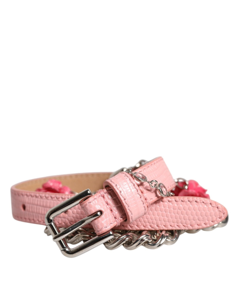 Dolce & Gabbana Pink Embelished Roses Textured Leather Belt - Beyzy Store - Dolce & Gabbana