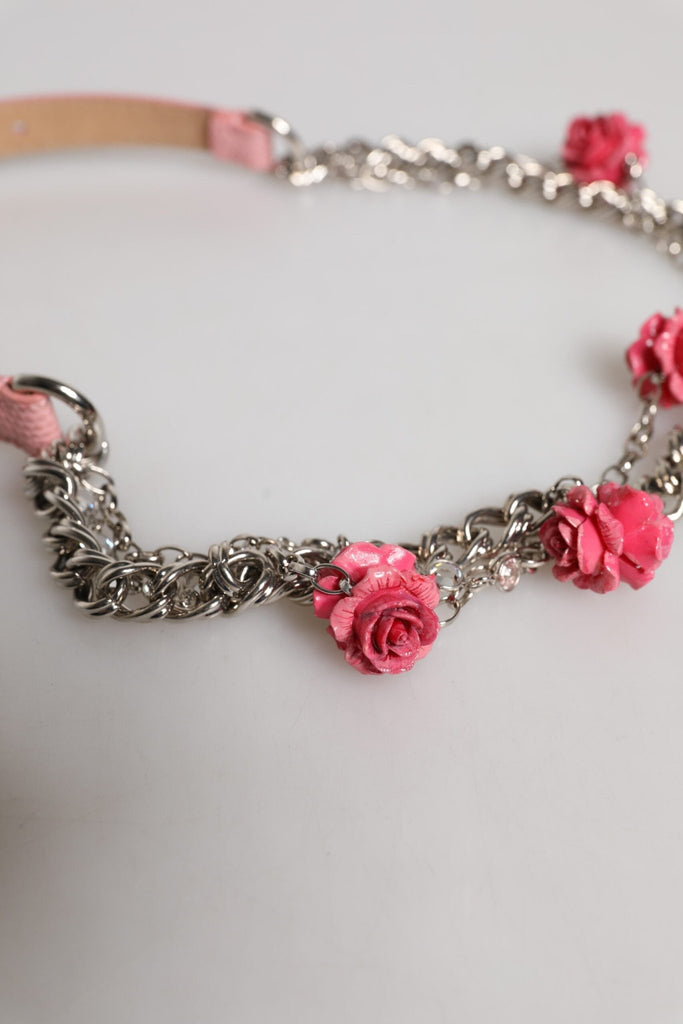 Dolce & Gabbana Pink Embelished Roses Textured Leather Belt - Beyzy Store - Dolce & Gabbana