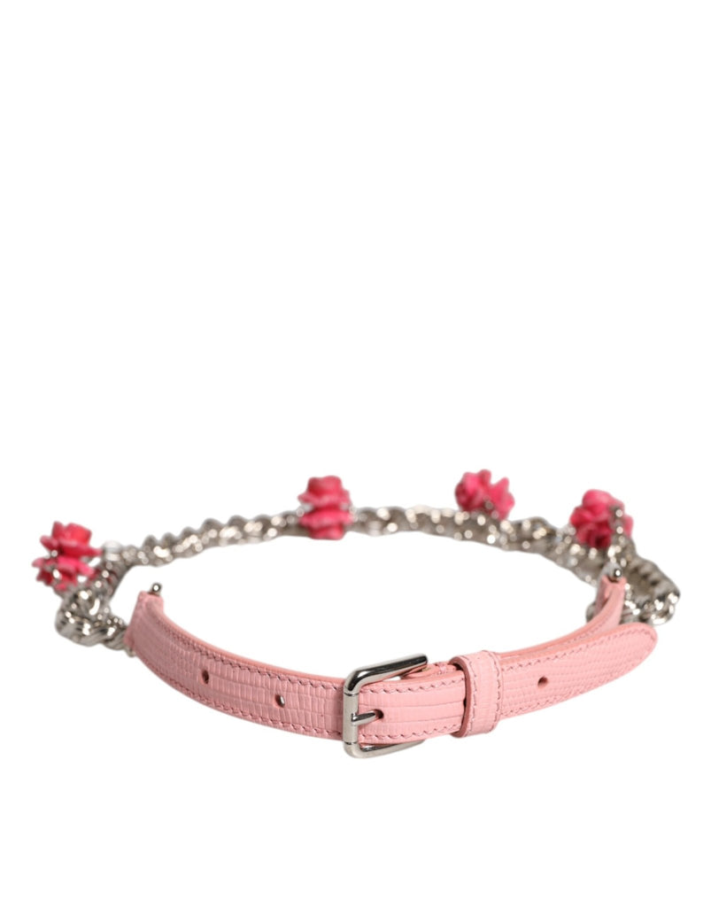 Dolce & Gabbana Pink Embelished Roses Textured Leather Belt - Beyzy Store - Dolce & Gabbana