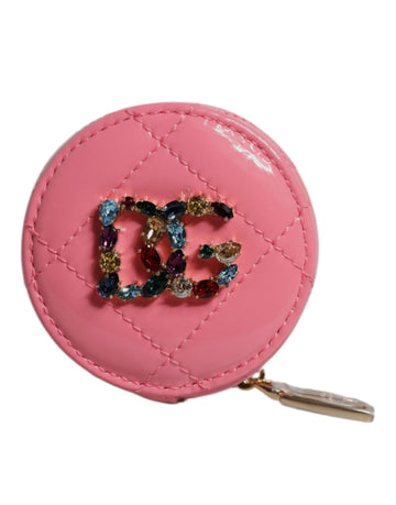 Dolce & Gabbana Pink Lamb Leather DG Crystal Round Coin Purse Wallet - Beyzy Store - Dolce & Gabbana