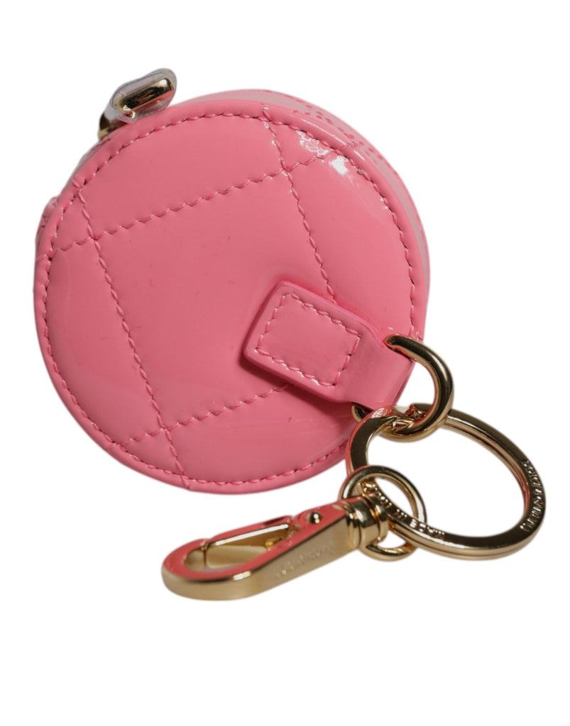 Dolce & Gabbana Pink Lamb Leather DG Crystal Round Coin Purse Wallet - Beyzy Store - Dolce & Gabbana