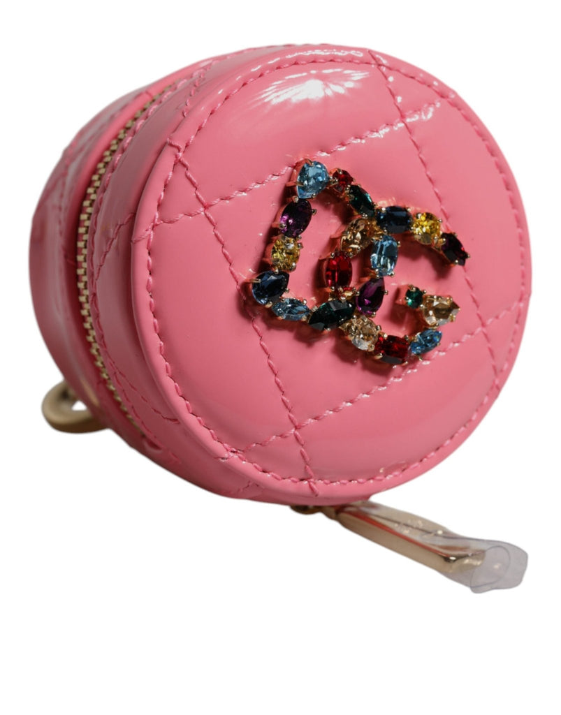 Dolce & Gabbana Pink Lamb Leather DG Crystal Round Coin Purse Wallet - Beyzy Store - Dolce & Gabbana