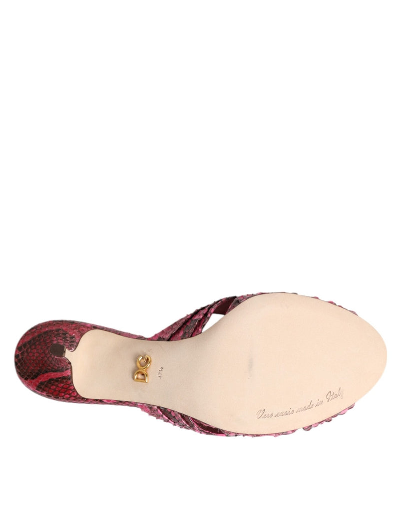 Dolce & Gabbana Pink Leather Heels Slides Sandals Shoes - Beyzy Store - Dolce & Gabbana