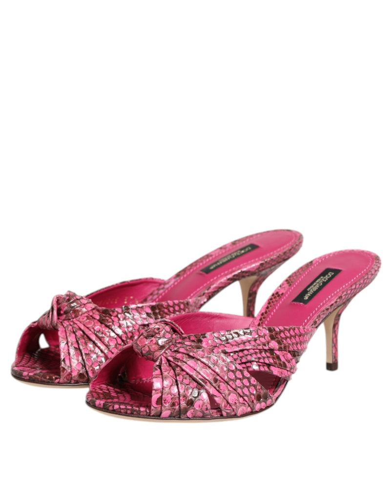 Dolce & Gabbana Pink Leather Heels Slides Sandals Shoes - Beyzy Store - Dolce & Gabbana