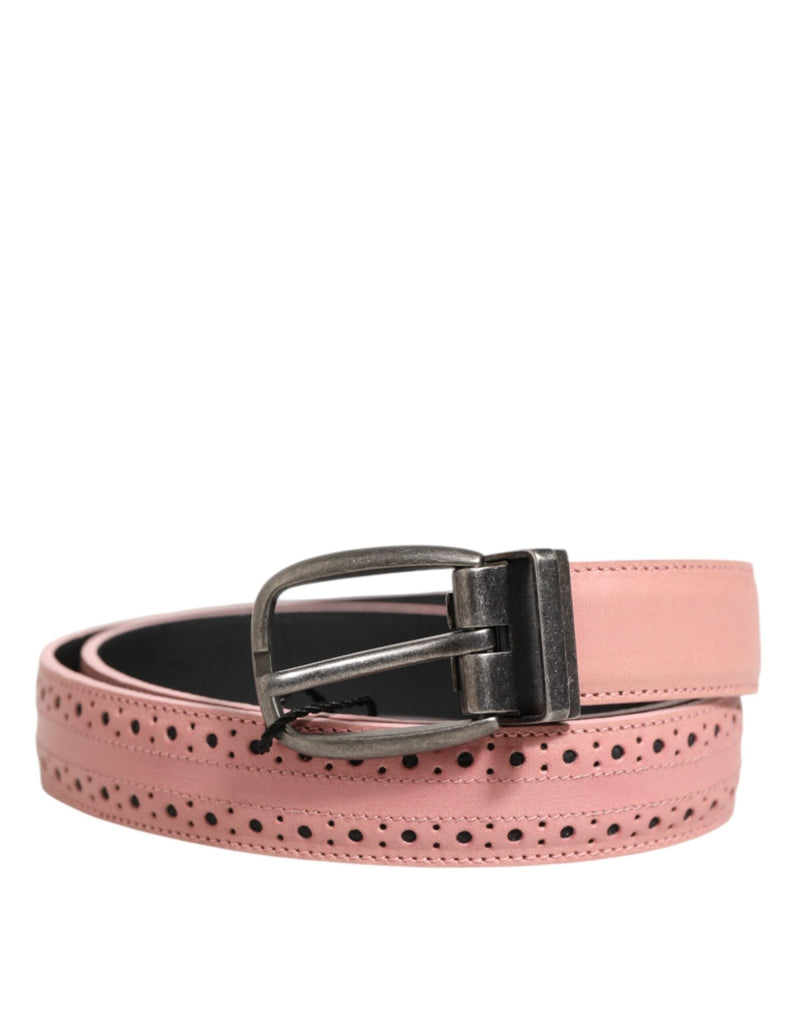 Dolce & Gabbana Pink Leather Perforated Detailing Buckle Belt - Beyzy Store - Dolce & Gabbana