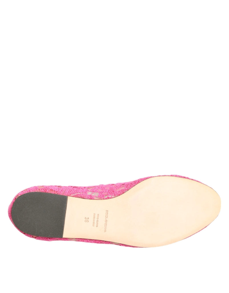 Dolce & Gabbana Pink Taormina Lace Crystals Flats Shoes - Beyzy Store - Dolce & Gabbana