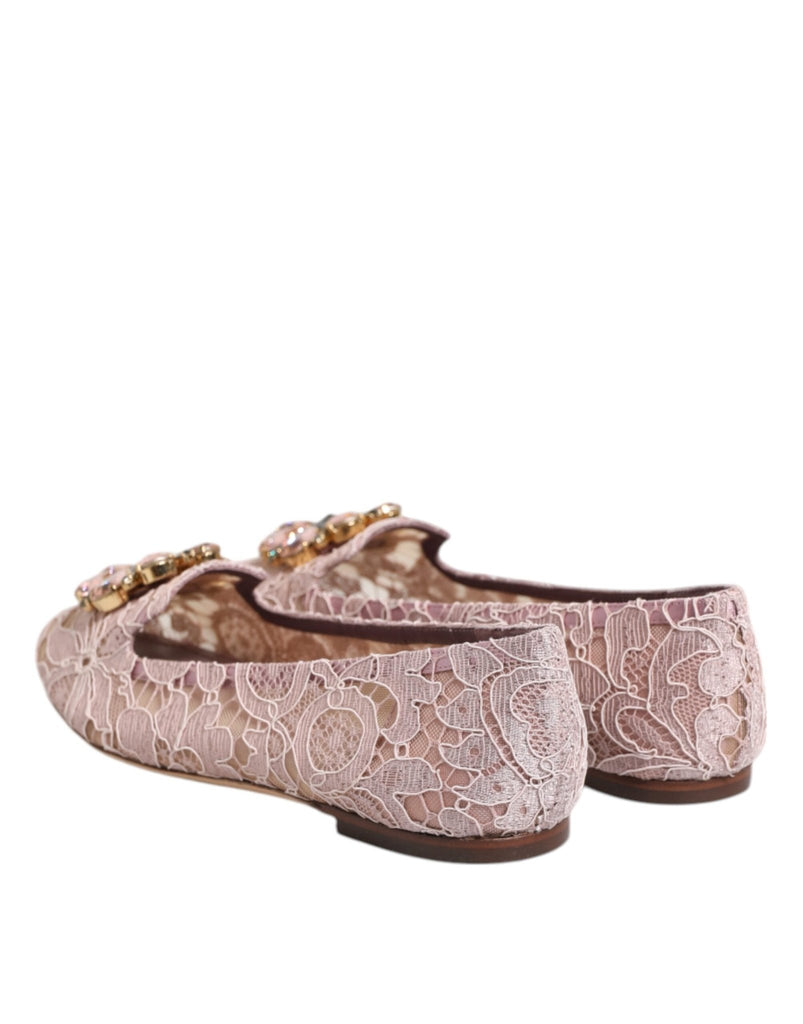 Dolce & Gabbana Pink Taormina Lace Crystals Flats Shoes - Beyzy Store - Dolce & Gabbana