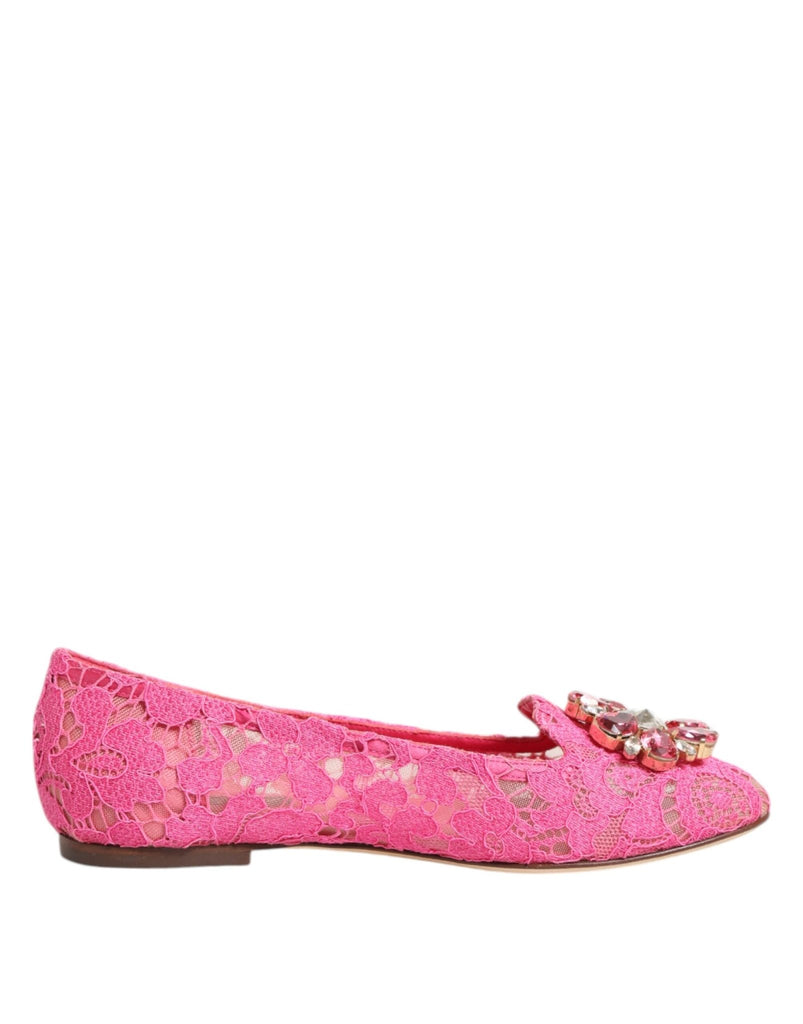 Dolce & Gabbana Pink Taormina Lace Crystals Flats Shoes - Beyzy Store - Dolce & Gabbana