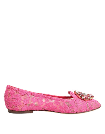 Dolce & Gabbana Pink Taormina Lace Crystals Flats Shoes - Beyzy Store - Dolce & Gabbana
