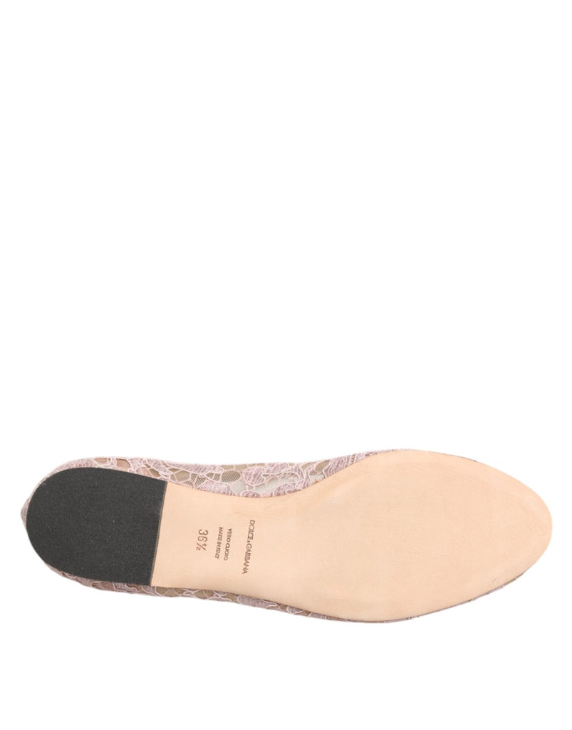 Dolce & Gabbana Pink Taormina Lace Crystals Flats Shoes - Beyzy Store - Dolce & Gabbana