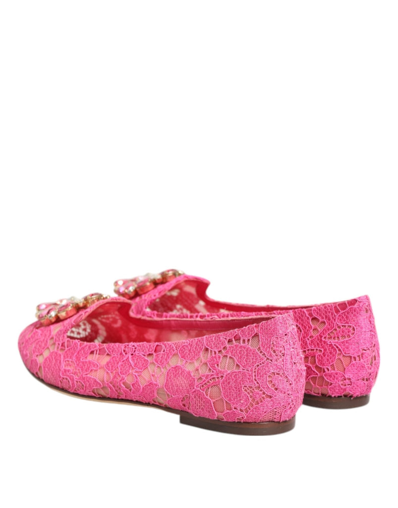 Dolce & Gabbana Pink Taormina Lace Crystals Flats Shoes - Beyzy Store - Dolce & Gabbana