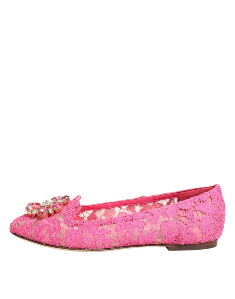 Dolce & Gabbana Pink Taormina Lace Crystals Flats Shoes - Beyzy Store - Dolce & Gabbana