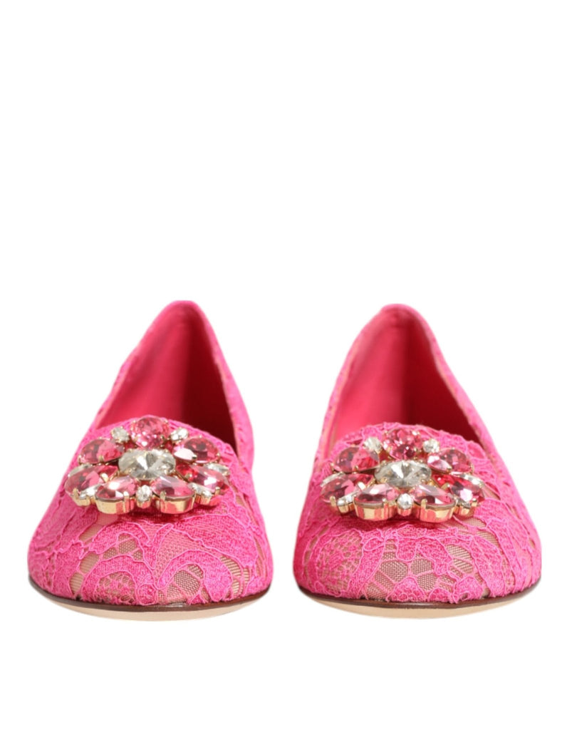 Dolce & Gabbana Pink Taormina Lace Crystals Flats Shoes - Beyzy Store - Dolce & Gabbana