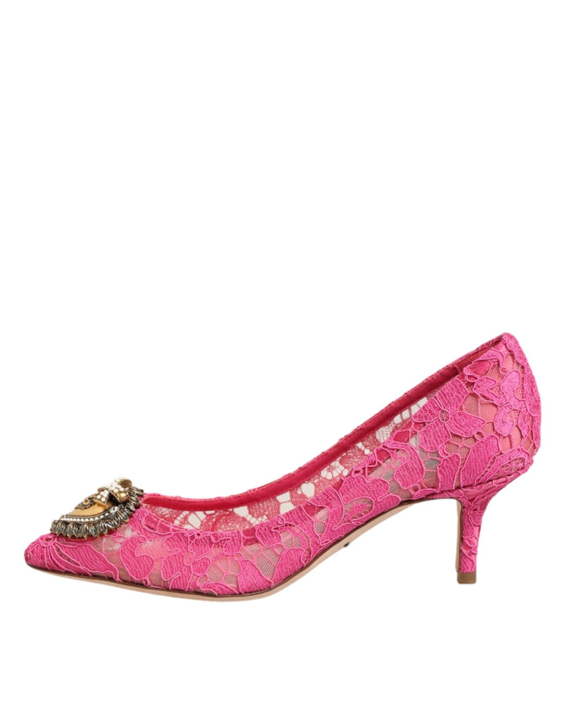 Dolce & Gabbana Pink Taormina Lace DEVOTION Pumps Shoes - Beyzy Store - Dolce & Gabbana