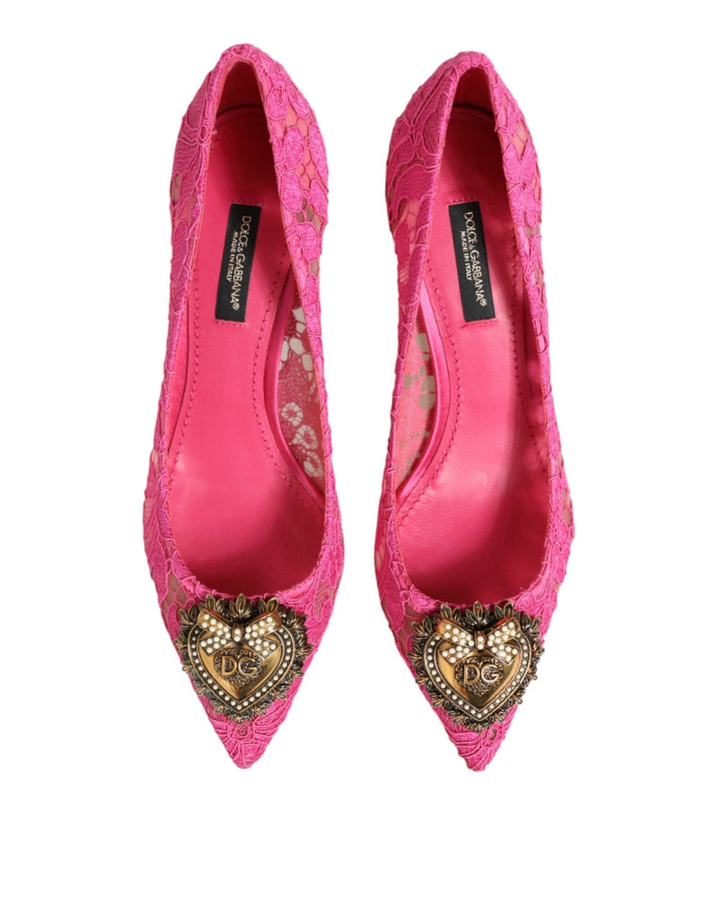 Dolce & Gabbana Pink Taormina Lace DEVOTION Pumps Shoes - Beyzy Store - Dolce & Gabbana