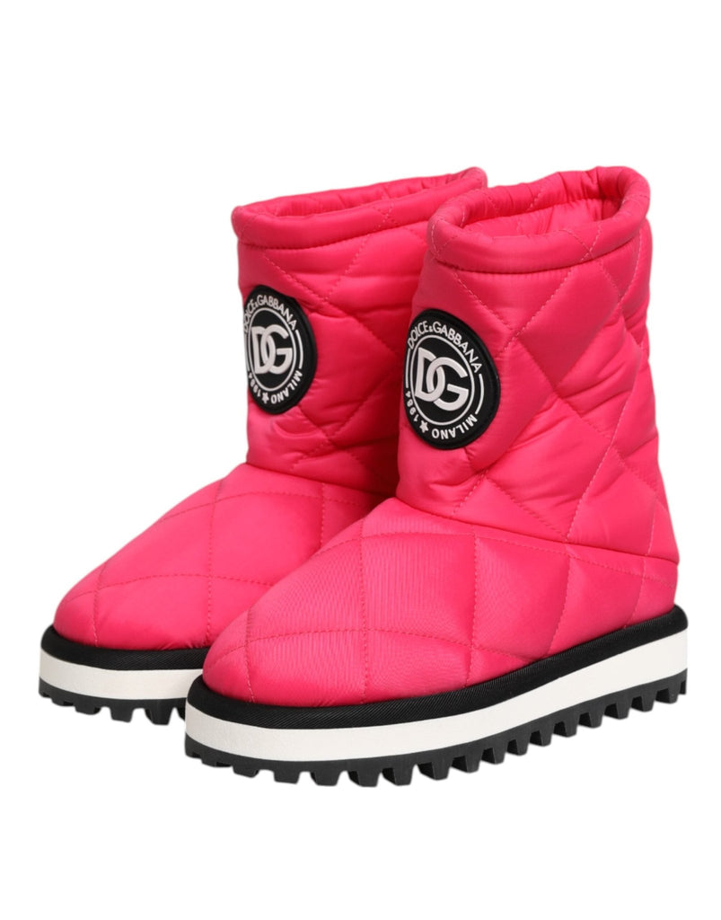 Dolce & Gabbana Pink White Viscose Padded Mid Calf Boots Shoes - Beyzy Store - Dolce & Gabbana