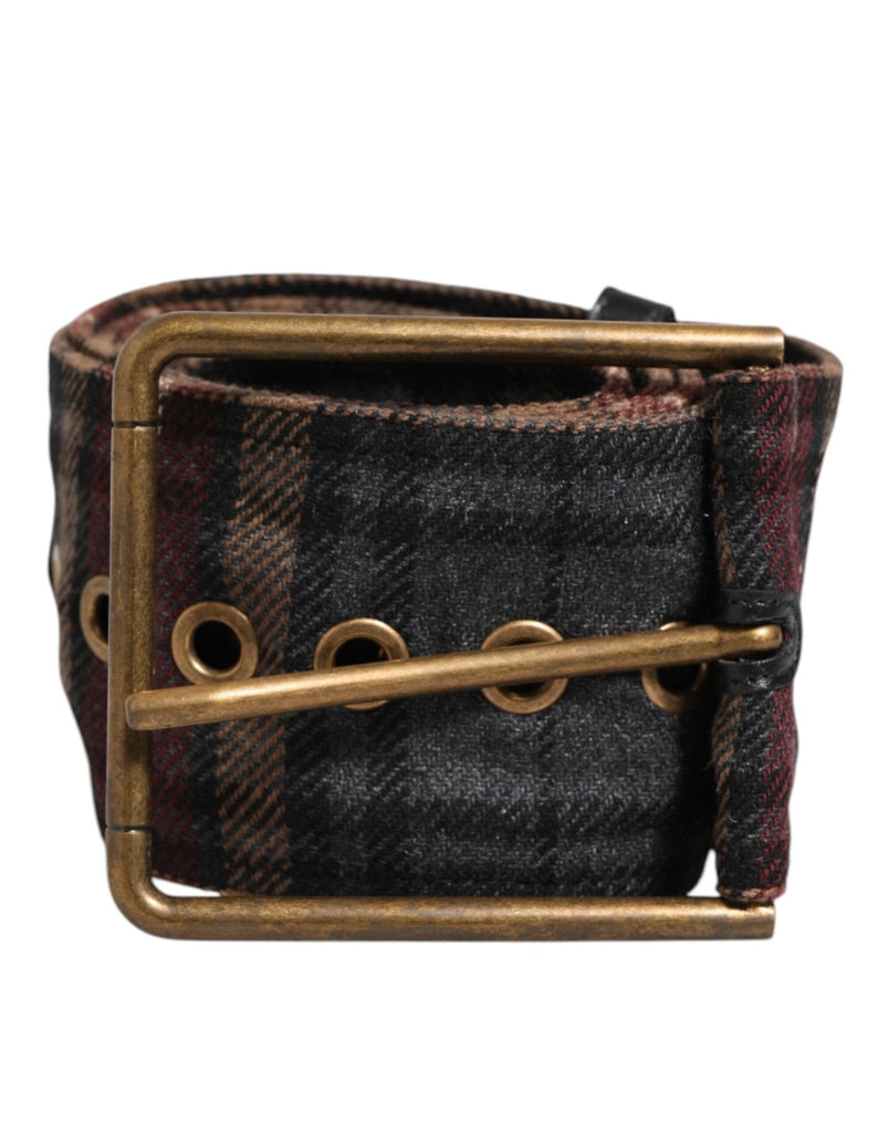 Dolce & Gabbana Plaid Fabric Logo Plate Brass Buckle Belt - Beyzy Store - Dolce & Gabbana