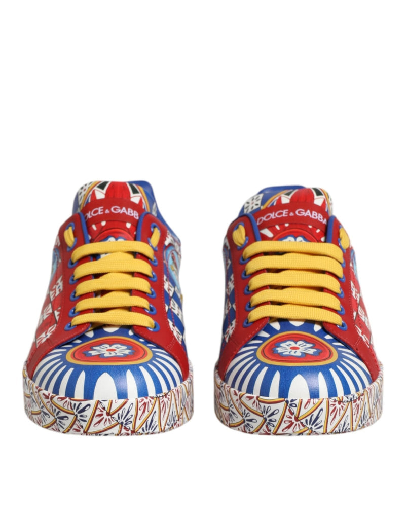 Dolce & Gabbana Portofino Carretto Printed Leather Sneakers Shoes - Beyzy Store - Dolce & Gabbana