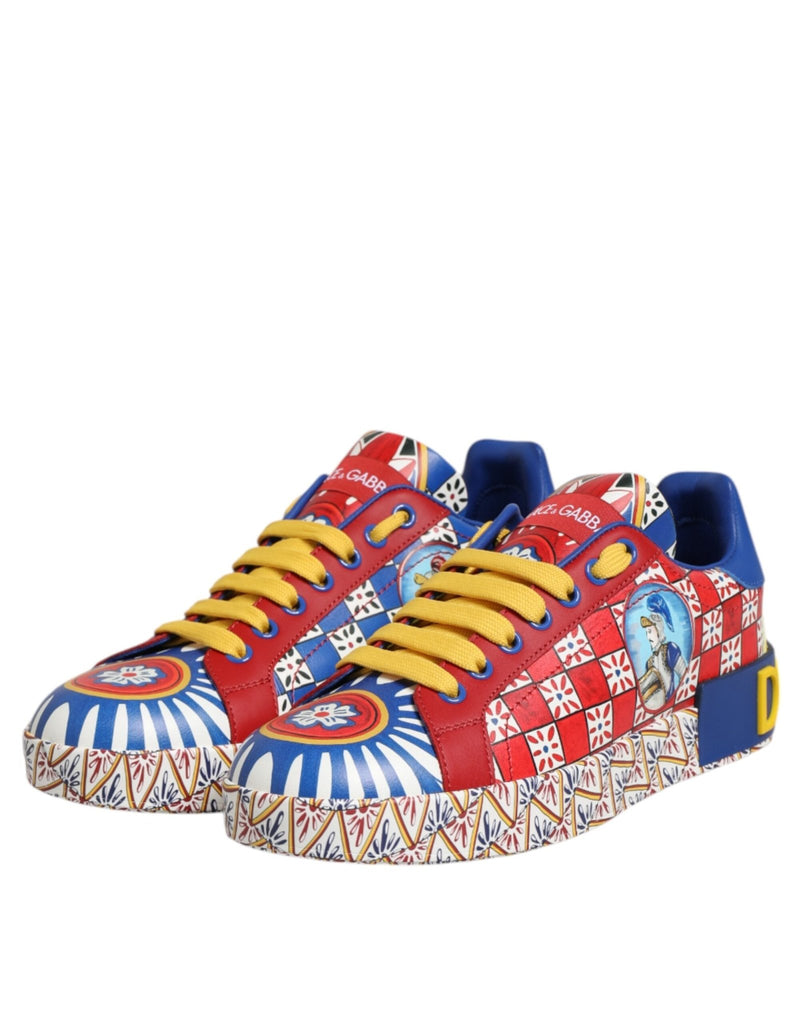 Dolce & Gabbana Portofino Carretto Printed Leather Sneakers Shoes - Beyzy Store - Dolce & Gabbana