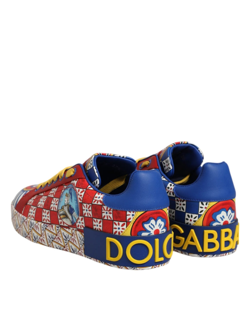 Dolce & Gabbana Portofino Carretto Printed Leather Sneakers Shoes - Beyzy Store - Dolce & Gabbana