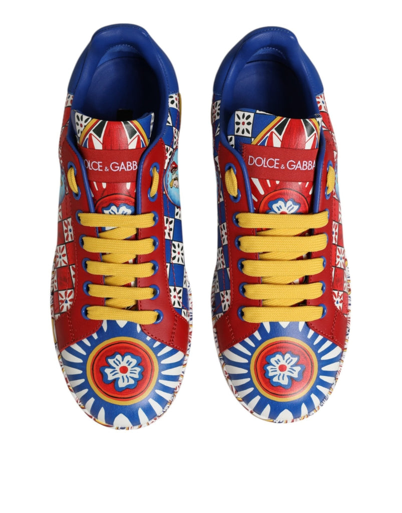 Dolce & Gabbana Portofino Carretto Printed Leather Sneakers Shoes - Beyzy Store - Dolce & Gabbana