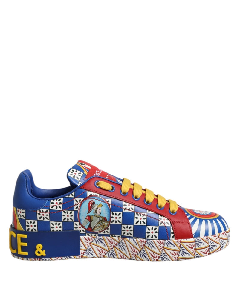 Dolce & Gabbana Portofino Carretto Printed Leather Sneakers Shoes - Beyzy Store - Dolce & Gabbana