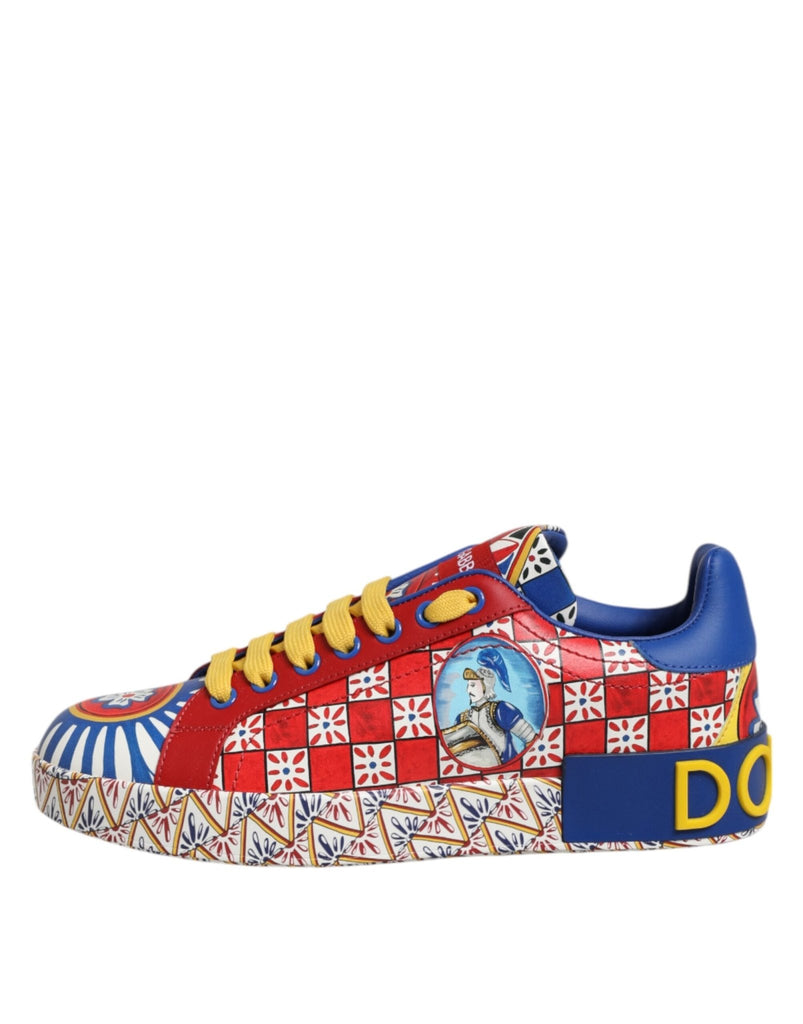 Dolce & Gabbana Portofino Carretto Printed Leather Sneakers Shoes - Beyzy Store - Dolce & Gabbana