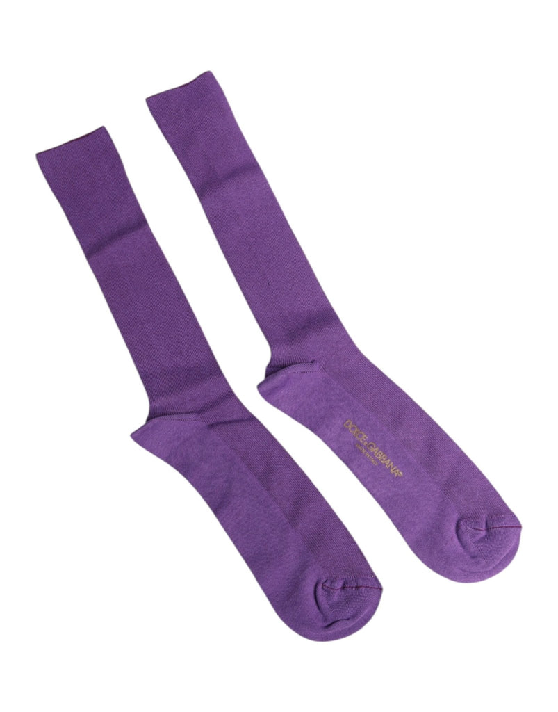 Dolce & Gabbana Purple Cotton Logo Over The Calf Socks - Beyzy Store - Dolce & Gabbana