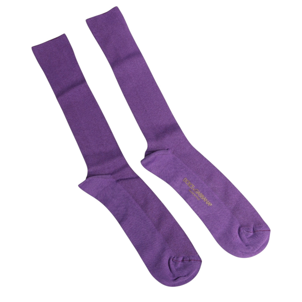 Dolce & Gabbana Purple Cotton Logo Over The Calf Socks - Beyzy Store - Dolce & Gabbana