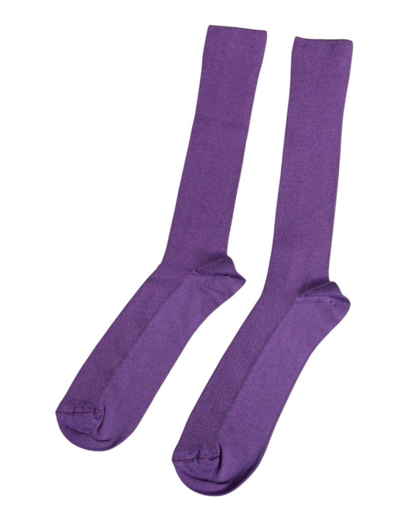 Dolce & Gabbana Purple Cotton Logo Over The Calf Socks - Beyzy Store - Dolce & Gabbana