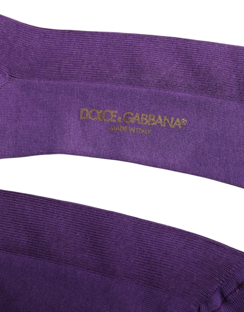 Dolce & Gabbana Purple Cotton Logo Over The Calf Socks - Beyzy Store - Dolce & Gabbana