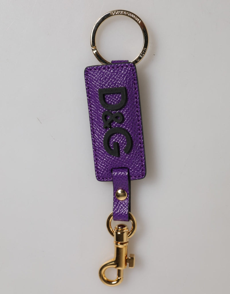 Dolce & Gabbana Purple DG Logo Leather Gold Tone Metal Keyring Keychain - Beyzy Store - Dolce & Gabbana
