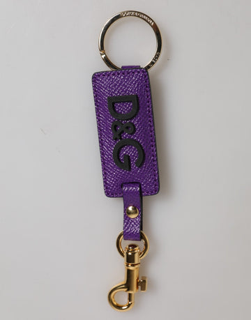 Dolce & Gabbana Purple DG Logo Leather Gold Tone Metal Keyring Keychain - Beyzy Store - Dolce & Gabbana