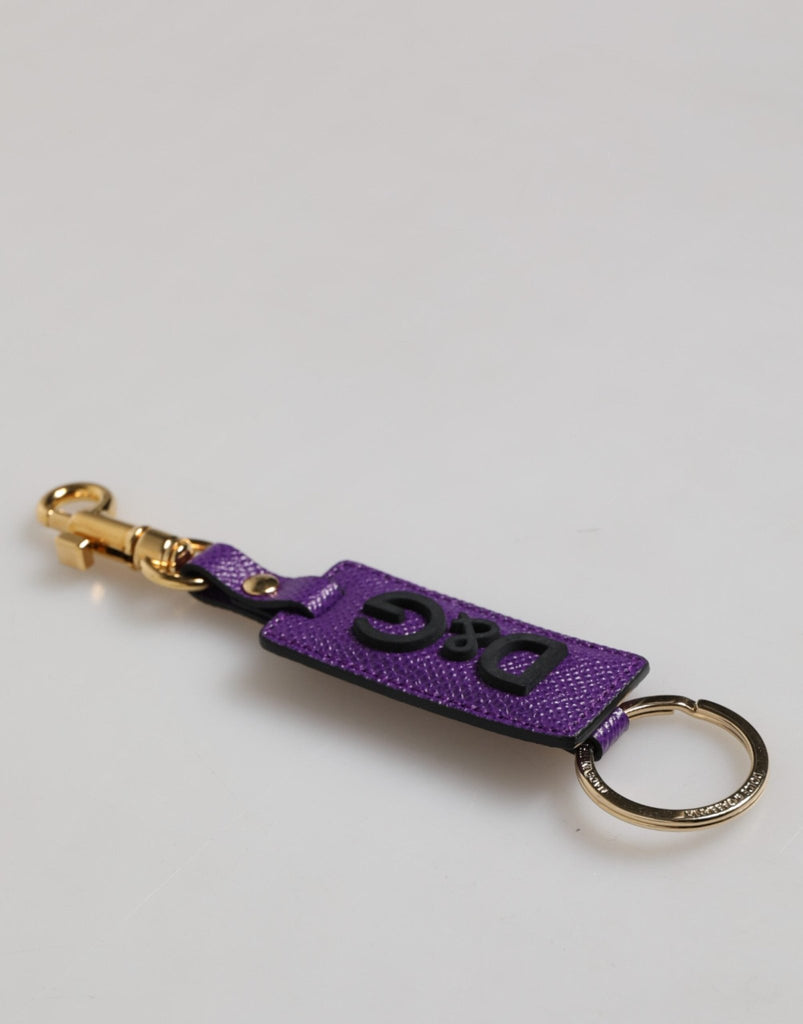 Dolce & Gabbana Purple DG Logo Leather Gold Tone Metal Keyring Keychain - Beyzy Store - Dolce & Gabbana