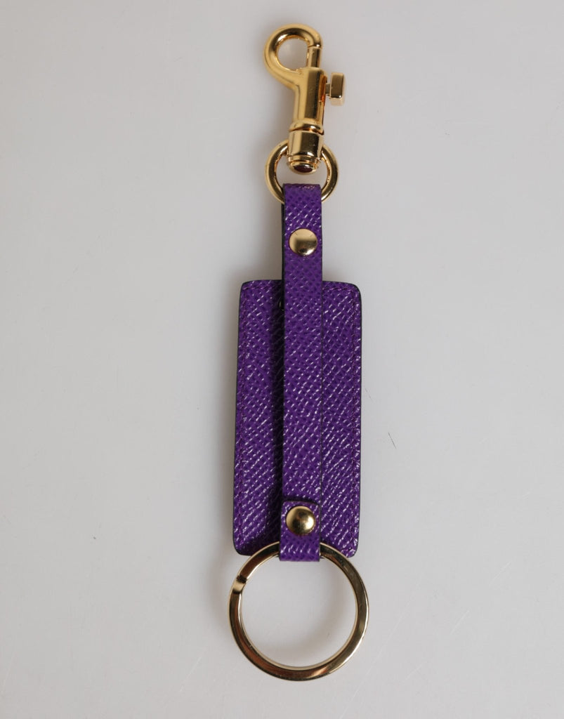 Dolce & Gabbana Purple DG Logo Leather Gold Tone Metal Keyring Keychain - Beyzy Store - Dolce & Gabbana