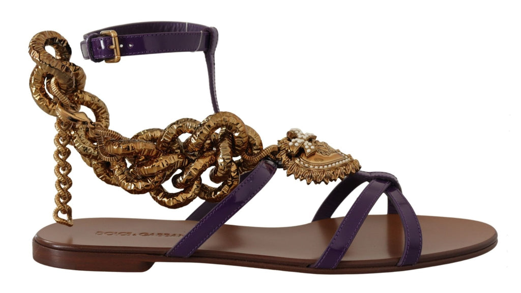 Dolce & Gabbana Purple Heart Chain Gladiator Flats - Beyzy Store - Dolce & Gabbana