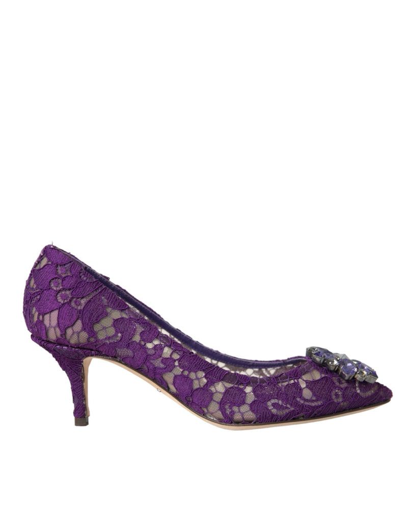Dolce & Gabbana Purple Taormina Lace Crystal Heel Pumps Shoes - Beyzy Store - Dolce & Gabbana