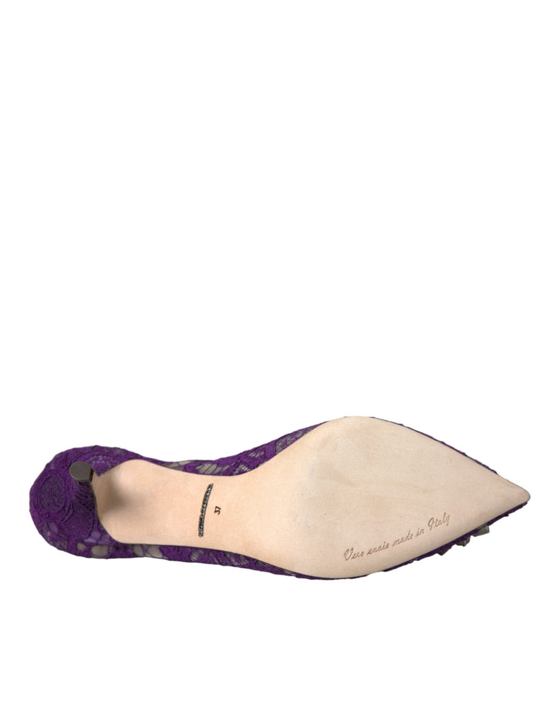 Dolce & Gabbana Purple Taormina Lace Crystal Heel Pumps Shoes - Beyzy Store - Dolce & Gabbana